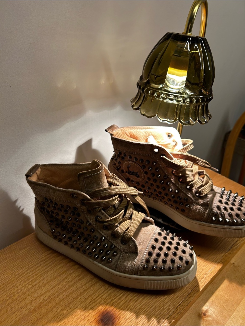Christian Louboutin Studded High-Top Women’s Sneakers in Brown